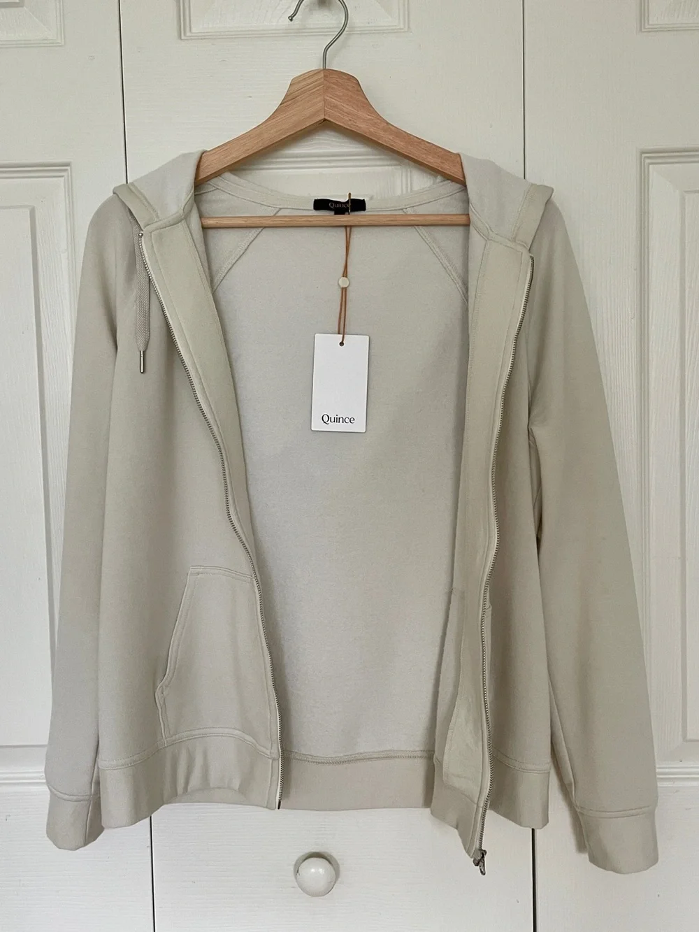 Quince Women Supersoft Fleece Zip Up Hoodie Off-White Sleeved Jacket - Picture 2 of 6